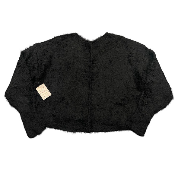 Free People Icing V Pullover Shag Black Oversized Slouchy Sweater Top Size M NEW - Picture 3 of 15
